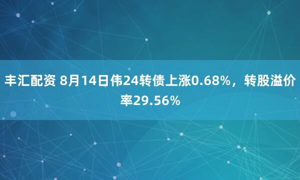 丰汇配资 8月14日伟24转债上涨0.68%，转股溢价率29.56%
